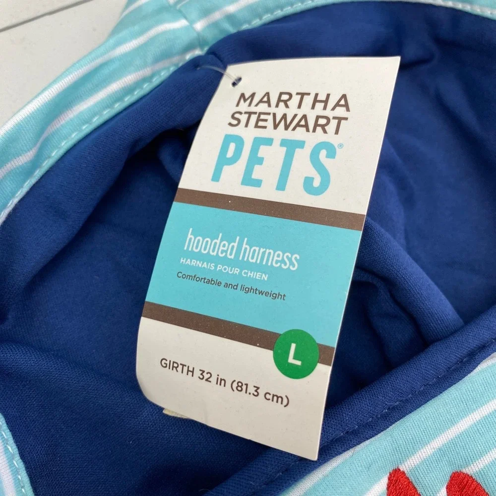 Martha Stewart Pets Hooded Dog Harness Unisex Large Blue Striped Crab Nautical
